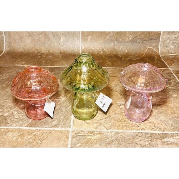 Glass Mushroom Vase Set - Target Bullseye Spring 2024 - Pink, Purple & Green New - Picture 2 of 3